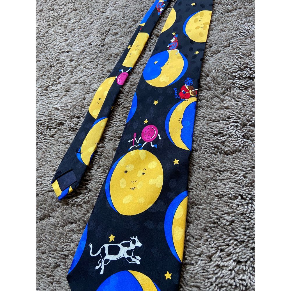 Vtg 90s Addiction Hey Diddle Diddle the cat the Fiddle Nursery Rhyme Silk Ties - Picture 2 of 5